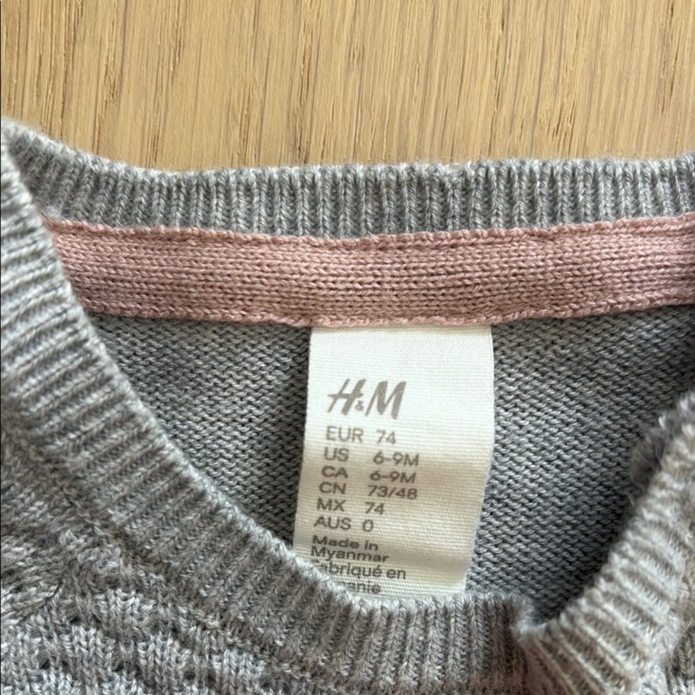 2/$15 H&M Baby Girl Grey and Pink Hearts Knit Sweater - Picture 2 of 7